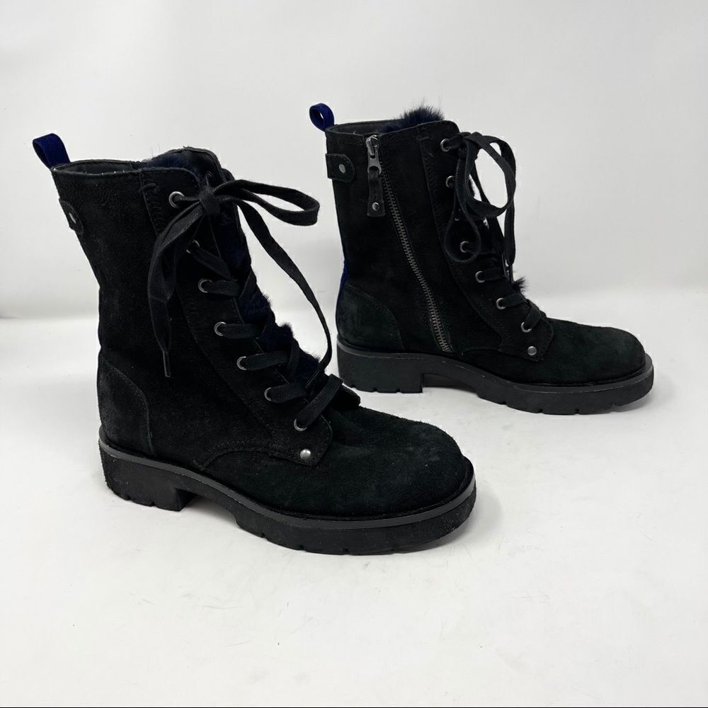Goth Emo Furry Combat Faux Fur Suede Booties 6 Motorcycle Boots